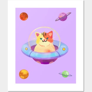 Space Cat Retro Lover Design Posters and Art